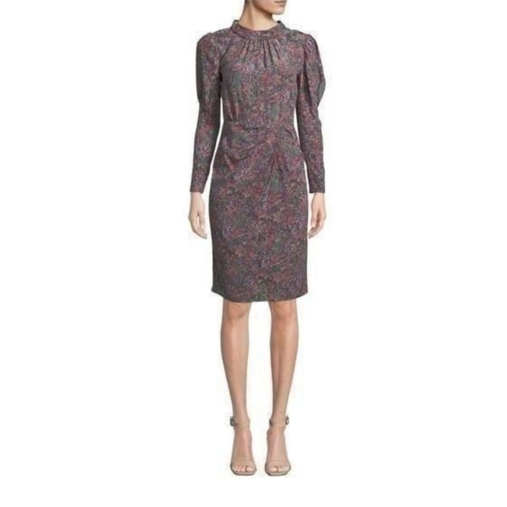 Rebecca Taylor Silk Paisley Smocked Sleeve Midi Dress
